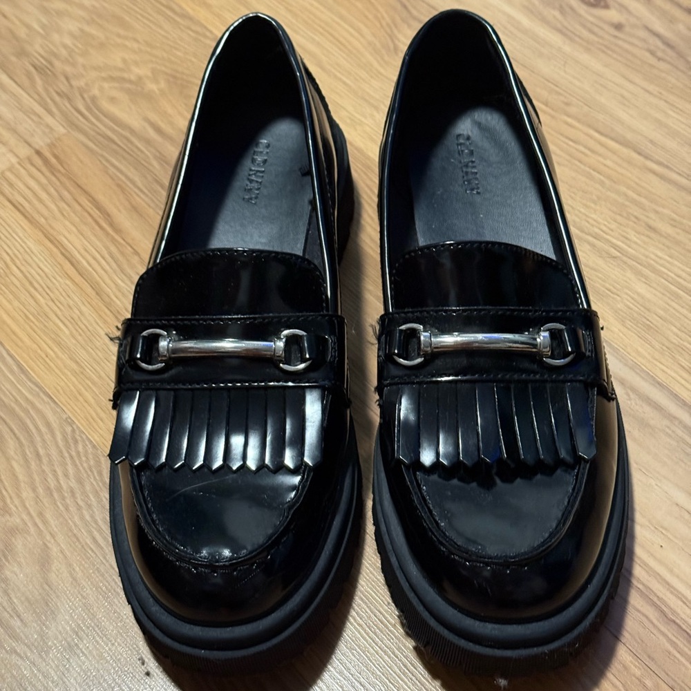 Old Navy Black Glossy Loafers with Fringe